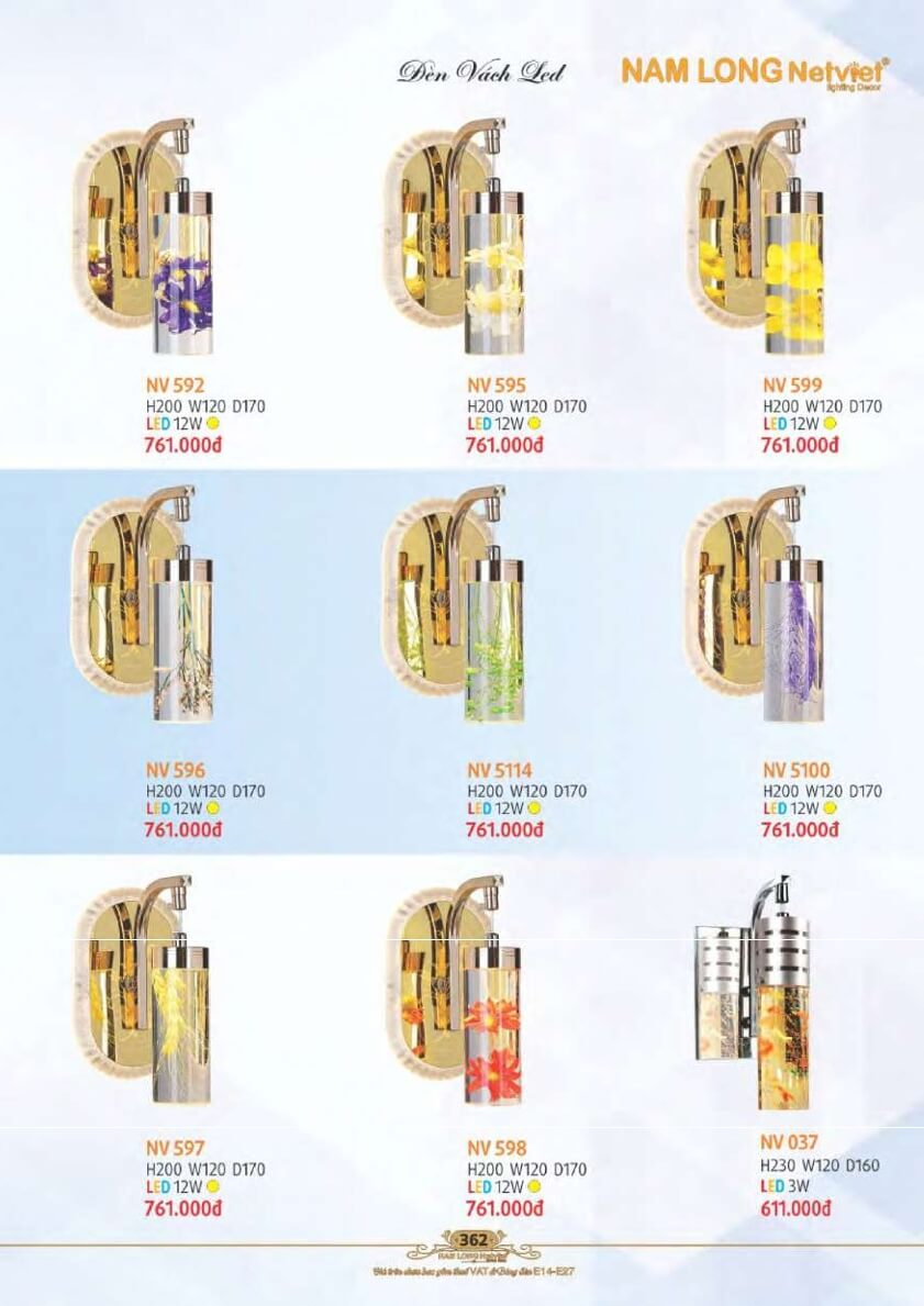 Đèn vách Nam Long Netviet NV 592, NV 595, NV 599, NV 596, NV 5114, NV 5100, NV 597, NV 598, NV 037