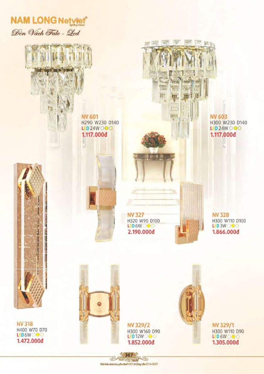 Đèn vách Nam Long Netviet NV 601, NV 603, NV 327, NV 328, NV 318, NV 392/2, NV 392/1