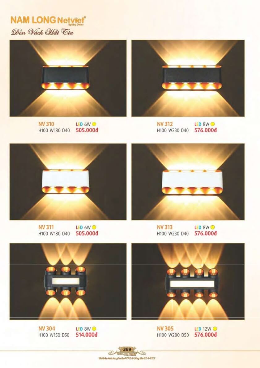 Đèn vách Nam Long Netviet NV 310, NV 312, NV 311, NV 313, NV 304, NV 305