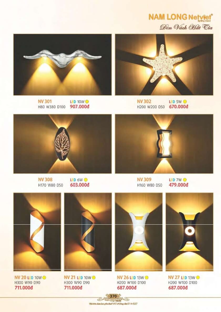 Đèn vách Nam Long Netviet NV 301, NV 302, NV 308, NV 309, NV 20, NV 21, NV 26, NV 27