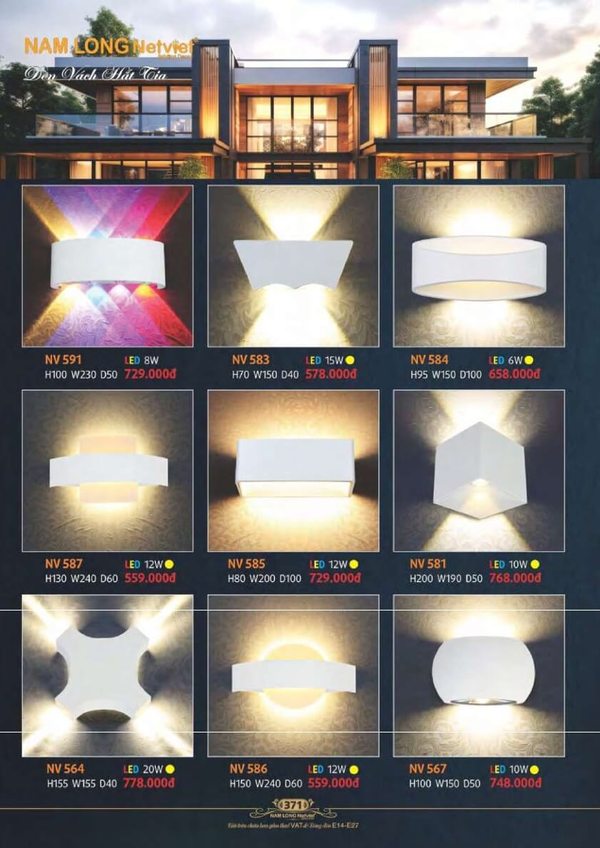 Đèn vách Nam Long Netviet NV 591, NV 583, NV 584, NV 587, NV 585, NV 581, NV 564, NV 586, NV 567