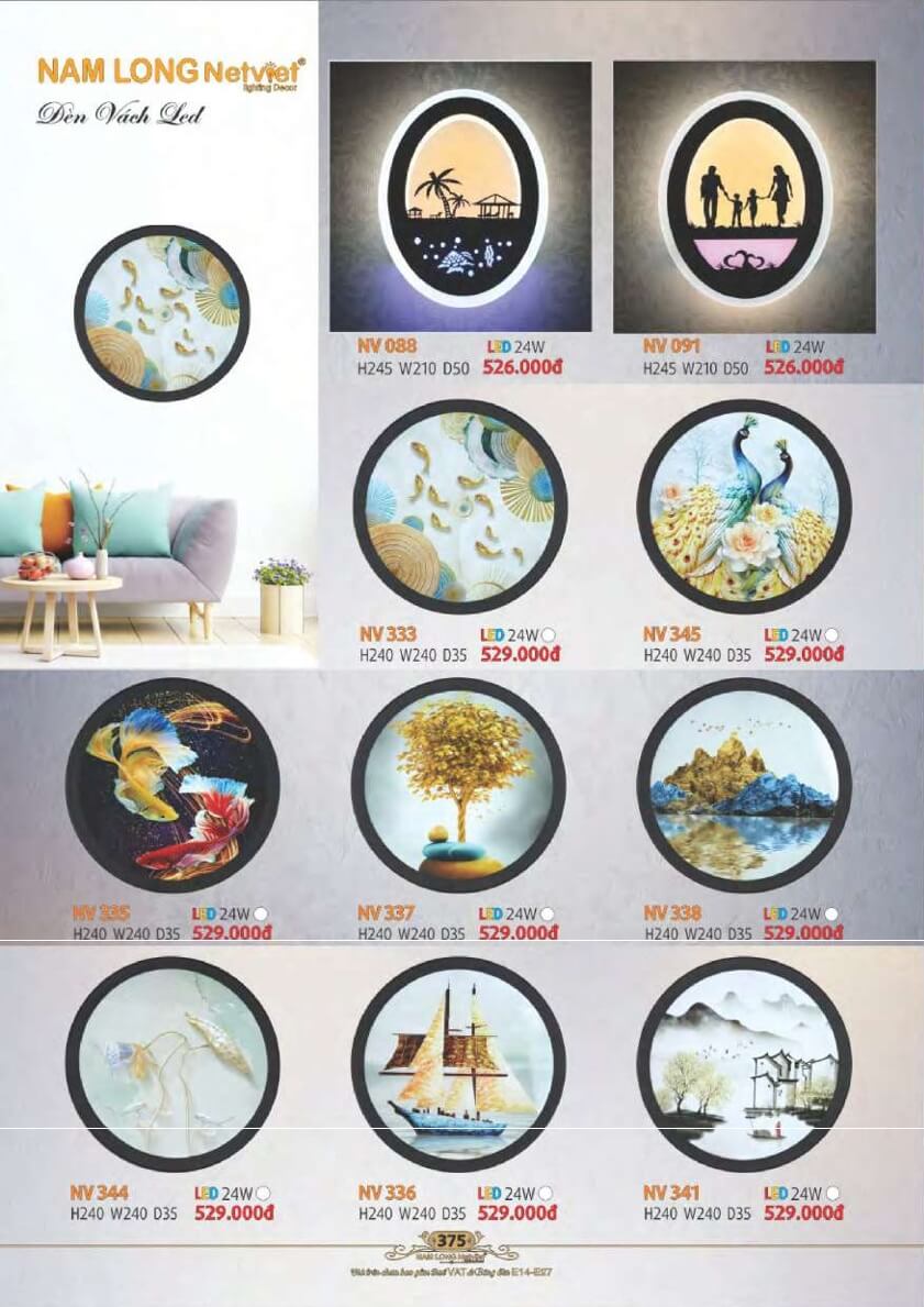 Đèn vách Nam Long Netviet NV 088, NV 091, NV 333, NV 345, NV 335, NV 337, NV 338, NV 344, NV 336, NV 341