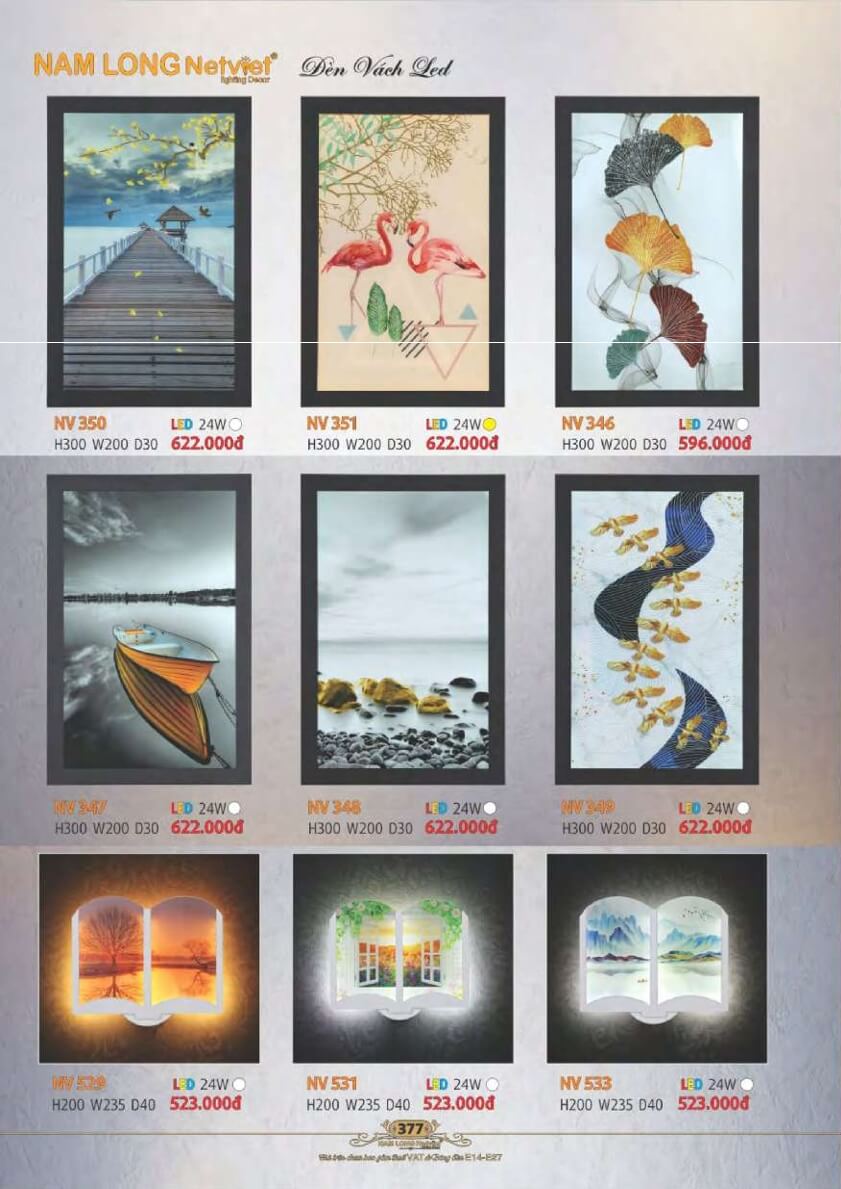 Đèn vách Nam Long Netviet NV 350, NV 351, NV 346, NV 347, NV 348, NV 349, NV 529, NV 531, NV 533