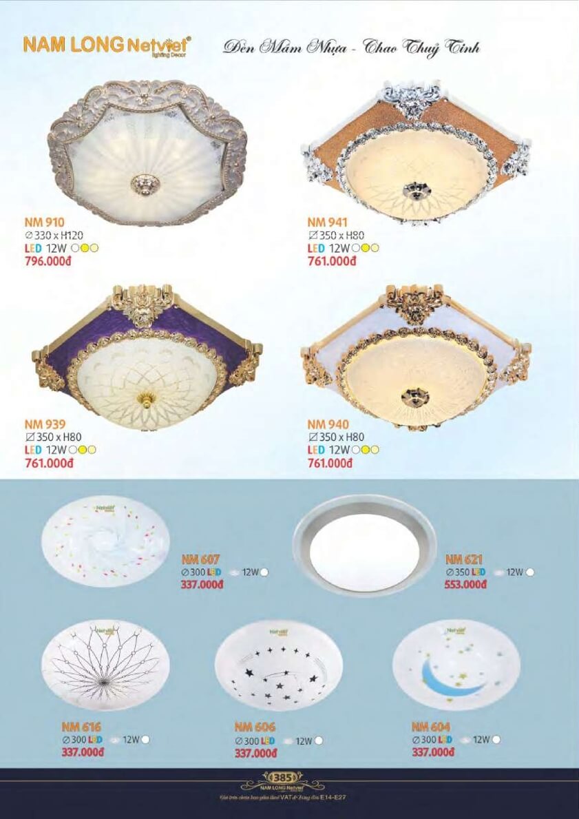 Đèn mâm Nam Long Netviet NM 910, NM 941, NM 939, NM 940, NM 607, NM 621, NM 616, NM 606, NM 604