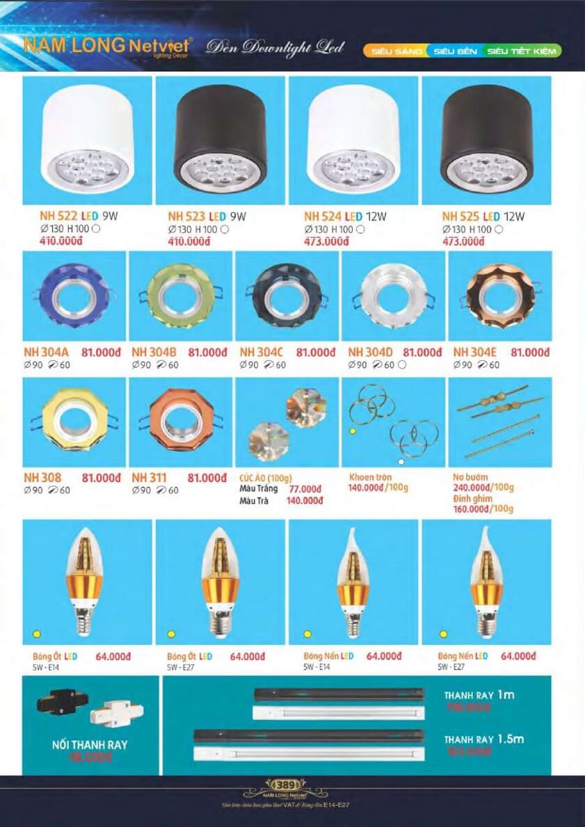Đèn downlight Nam Long Netviet NH 522, NH 523, NH 524, NH 525, NH 304, NH 308, NH 311