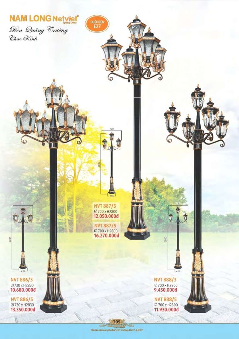 Đèn quảng trường Nam Long Netviet NVT 886/3, NVT 886/5, NVT 887/3, NVT 887/5, NVT 888/3, NVT 888/5