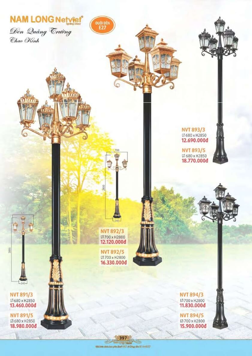 Đèn quảng trường Nam Long Netviet NVT 891/3, NVT 891/5, NVT 892/3, NVT 892/5, NVT 893/3, NVT 893/5, NVT 894/3, NVT 894/5