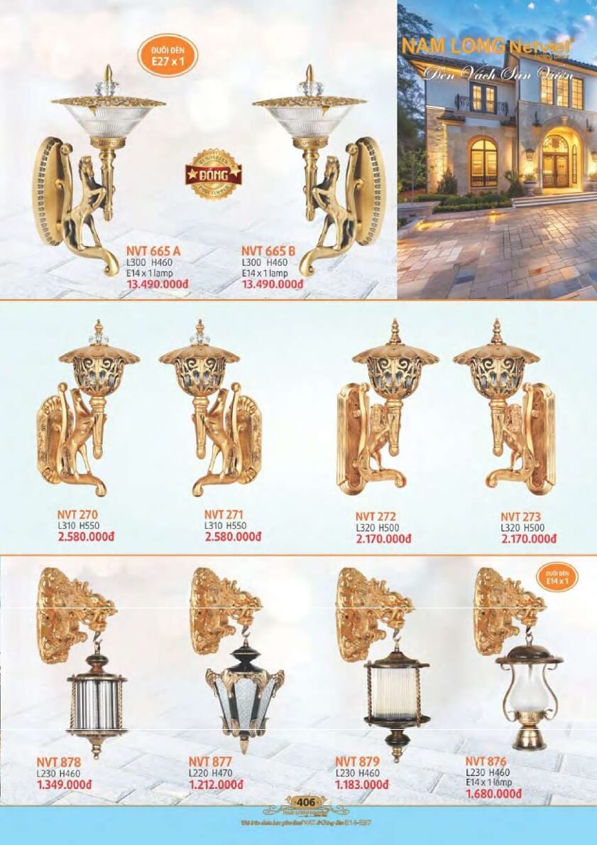 Đèn vách sân vườn Nam Long Netviet NVT 665A, NVT 665B, NVT 270, NVT 271, NVT 272, NVT 273, NVT 878, NVT 877, NVT 879, NVT 876
