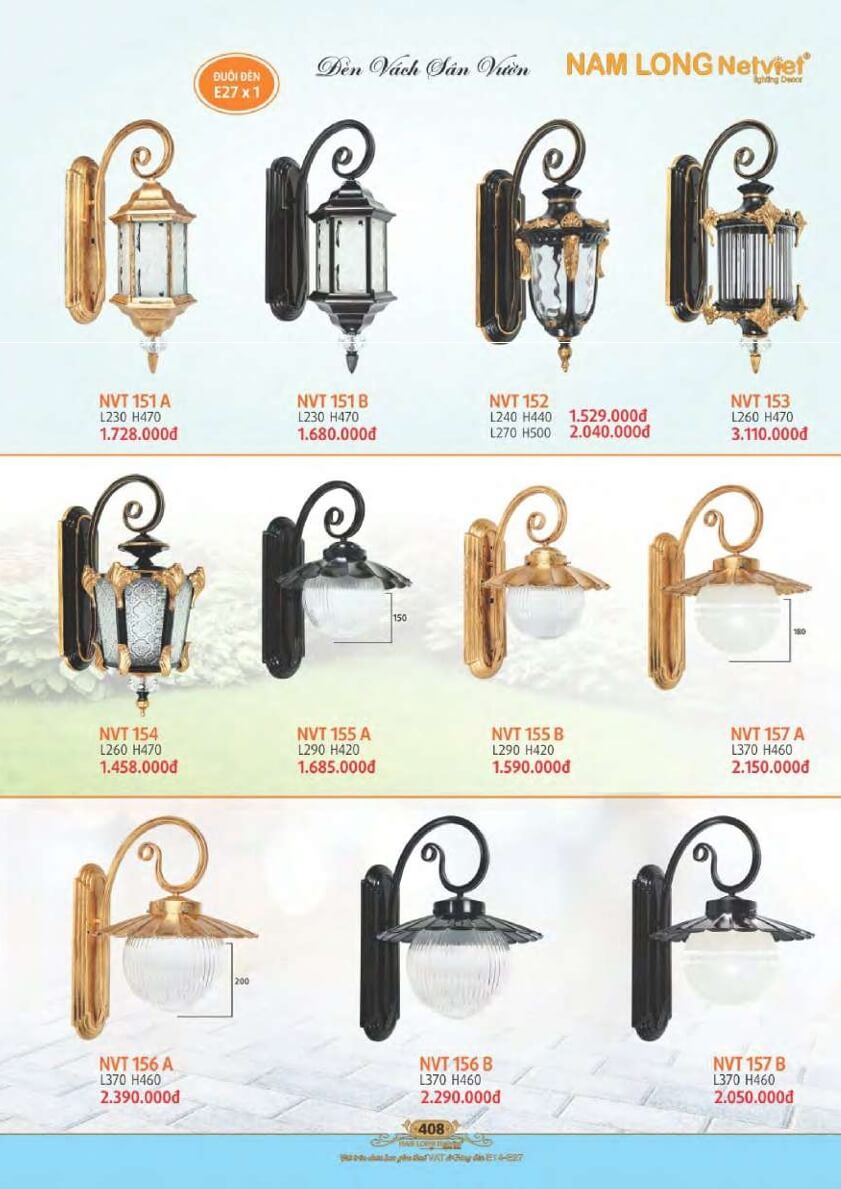 Đèn vách sân vườn Nam Long Netviet NVT 151A, NVT 151B, NVT 152, NVT 153, NVT 154, NVT 155A, NVT 155B, NVT 157A, NVT 157B, NVT 156A, NVT 156B