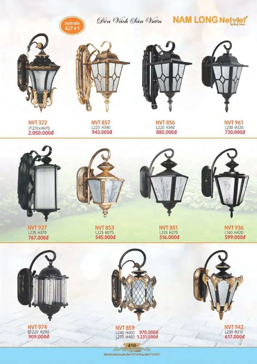Đèn vách sân vườn Nam Long Netviet NVT 322, NVT 857, NVT 856, NVT 961, NVT 927, NVT 853, NVT 851, NVT 936, NVT 974, NVT 859, NVT 942