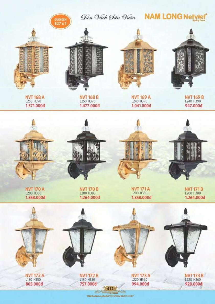 Đèn vách sân vườn Nam Long Netviet NVT 168A, NVT 168B, NVT 169A, NVT 169B, NVT 170A, NVT 170B, NVT 171A, NVT 171B, NVT 172A, NVT 172B, NVT 173A, NVT 173B