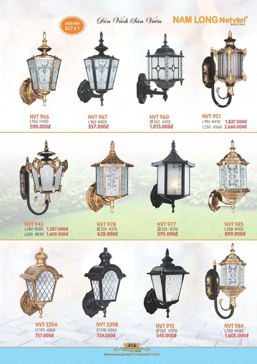Đèn vách sân vườn Nam Long Netviet NVT 966, NVT 967, NVT 960, NVT 951, NVT 943, NVT 978, NVT 977, NVT 985, NVT 339A, NVT 339B, NVT 915, NVT 984
