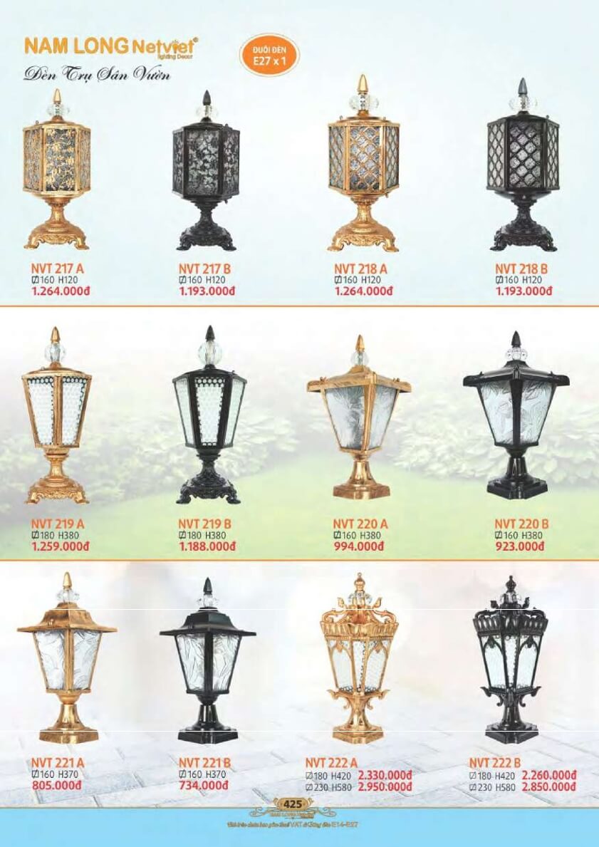 Đèn trụ sân vườn Nam Long Netviet NVT 217A, NVT 217B, NVT 218A, NVT 218B, NVT 219A, NVT 219B, NVT 220A, NVT 220B, NVT 221A, NVT 221B, NVT 222A, NVT 222B