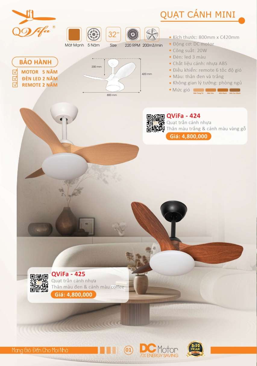 Quạt trần QViFa - 424, QViFa - 425