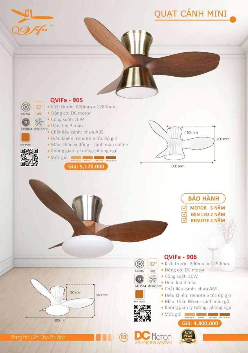 Quạt trần QViFa - 905, QViFa - 906