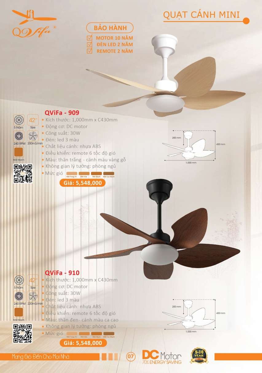 Quạt trần QViFa - 909, QViFa - 910