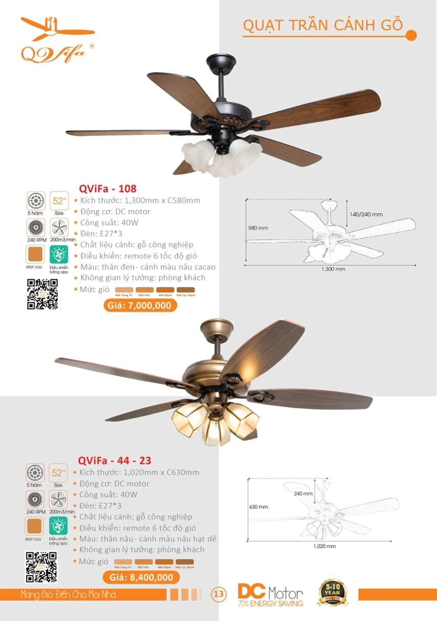 Quạt trần QViFa - 108, QViFa - 44 - 23