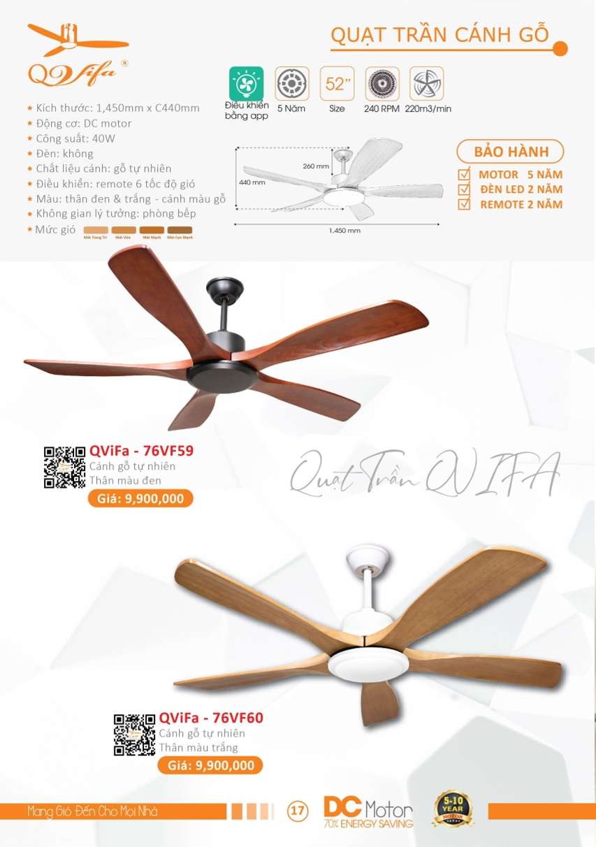 Quạt trần QViFa - 76VF59, QViFa - 76VF60