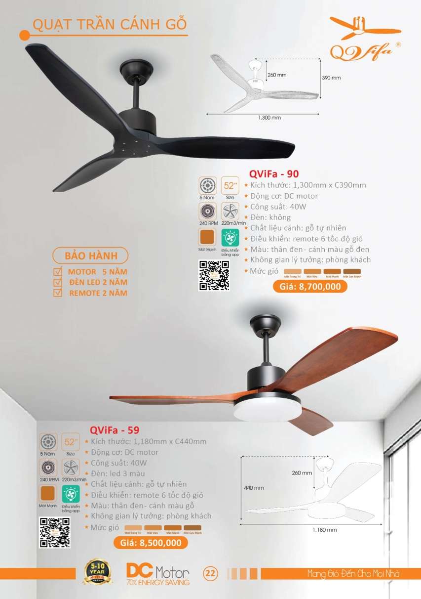 Quạt trần QViFa - 90, QViFa - 59