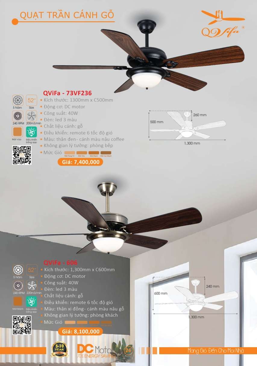 Quạt trần QViFa - 73VF236, QViFa - 606