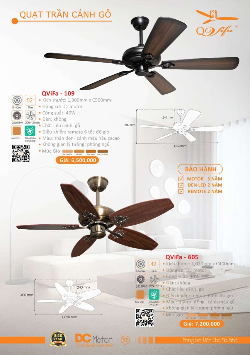 Quạt trần QViFa - 109, QViFa - 605