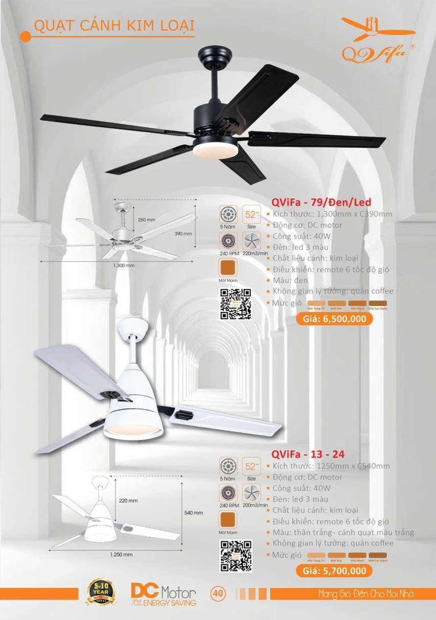 Quạt trần QViFa - 79/Đen/Led, QViFa - 13 - 24
