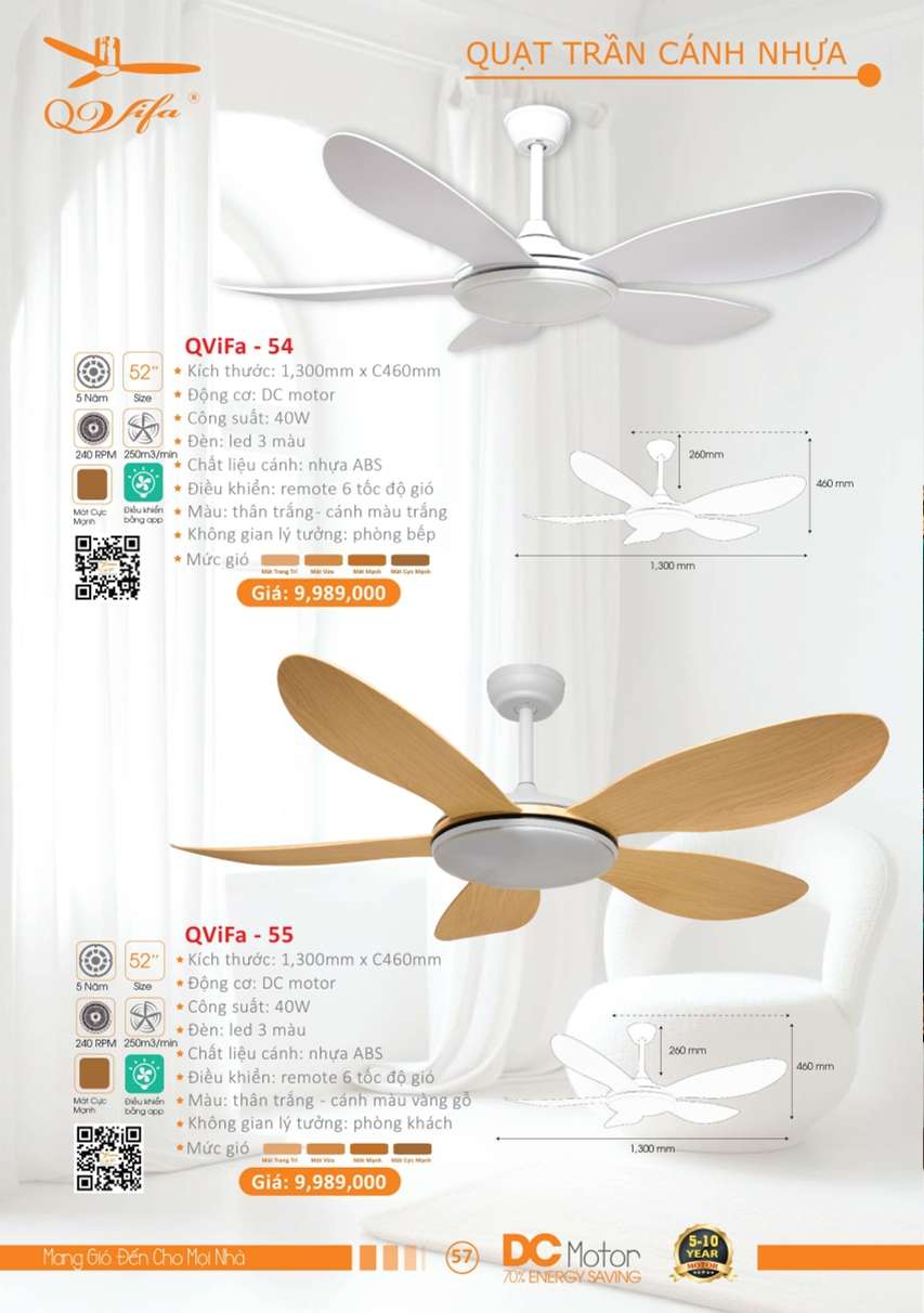 Quạt trần QViFa - 54, QViFa - 55