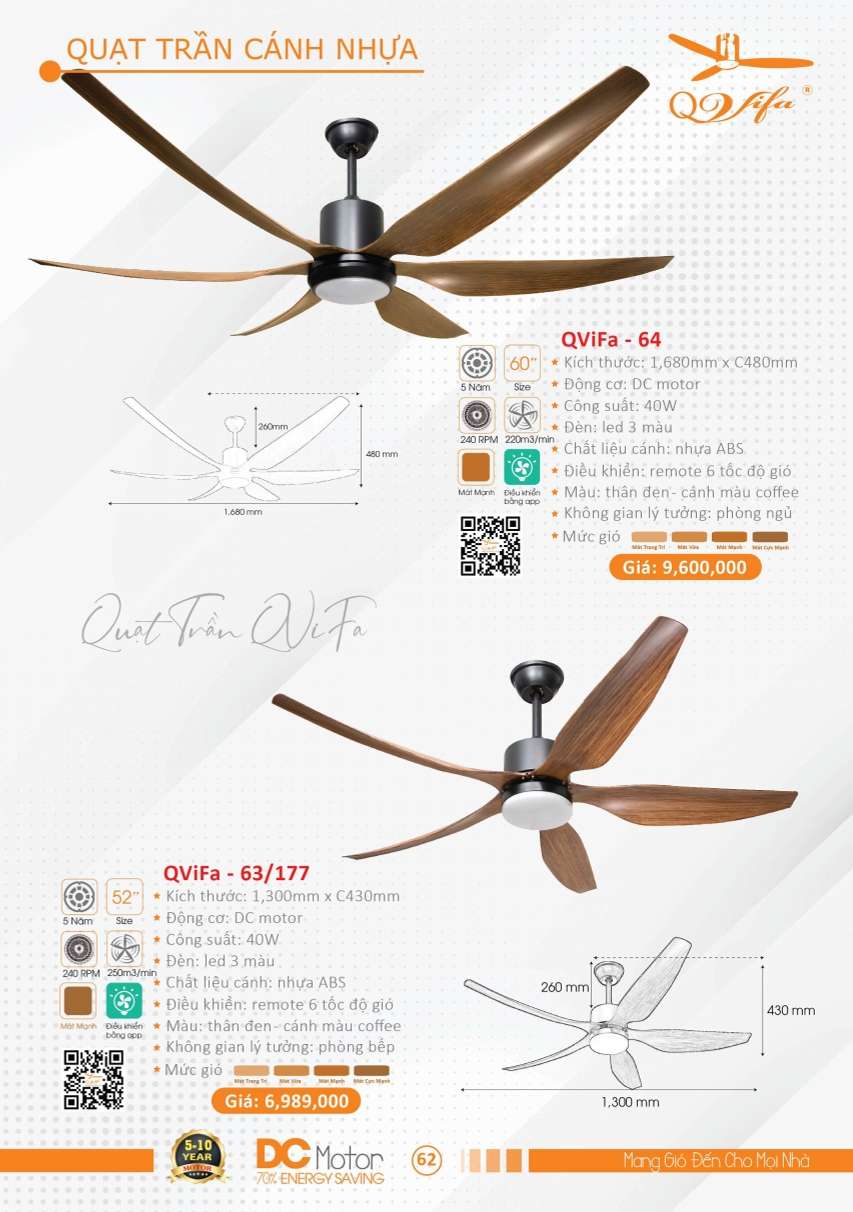Quạt trần QViFa - 64, QViFa - 63/177