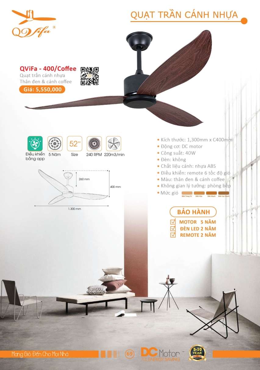 Quạt trần QViFa - 400/Coffee