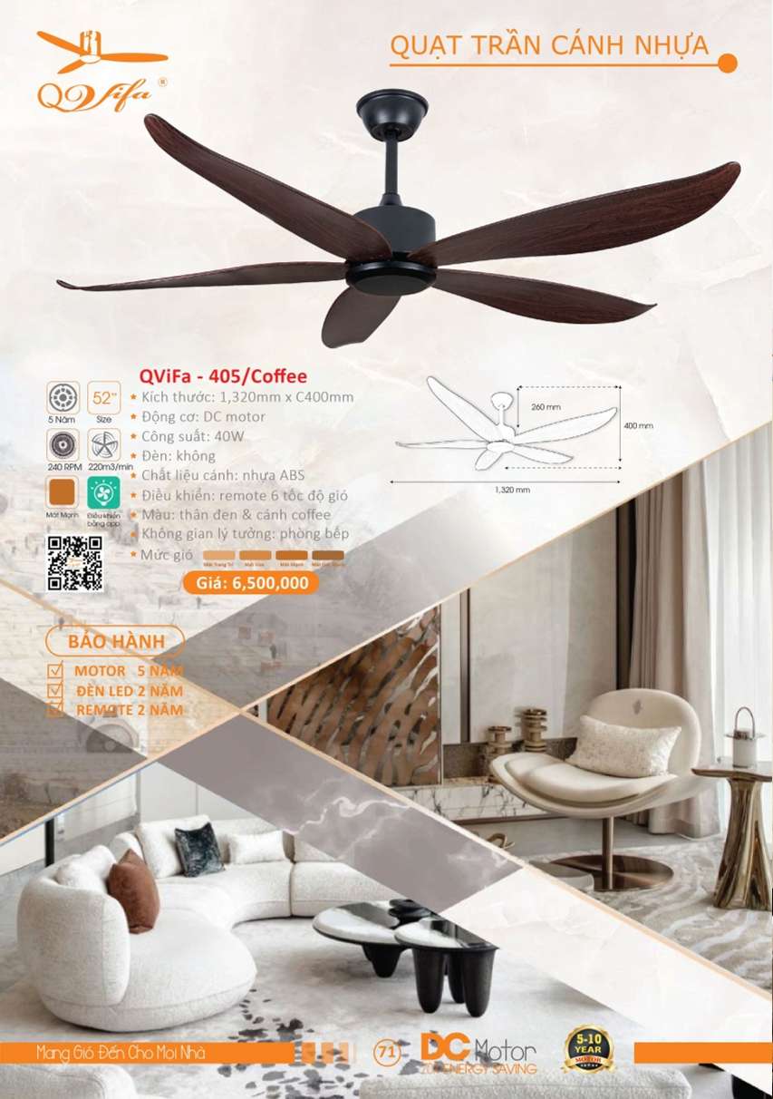 Quạt trần QViFa - 405/Coffee