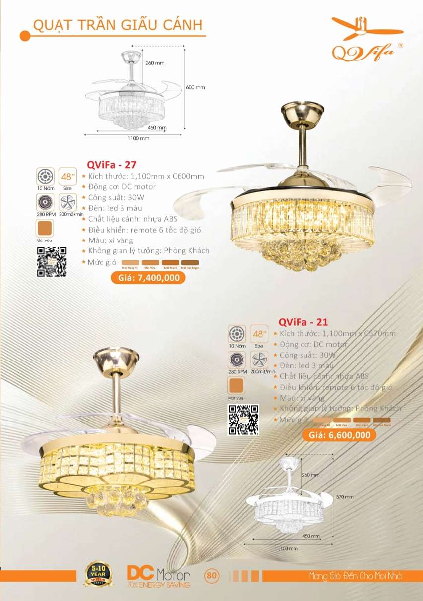 Quạt trần QViFa - 27, QViFa - 21