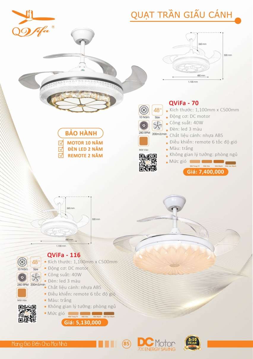 Quạt trần QViFa - 70, QViFa - 116