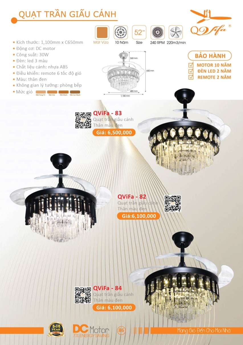 Quạt trần QViFa - 82, QViFa - 83, QViFa - 84