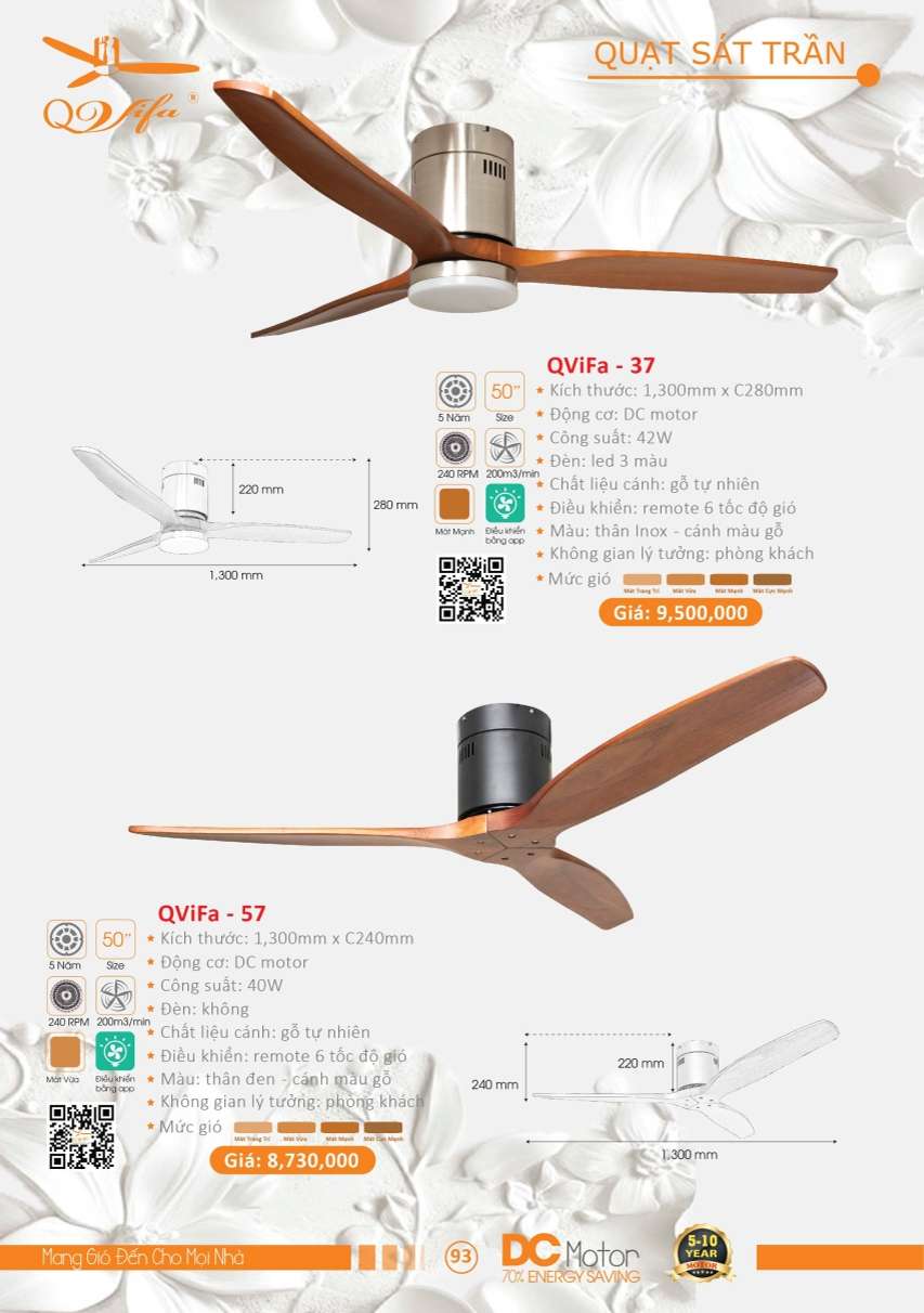 Quạt trần QViFa - 37, QViFa - 57
