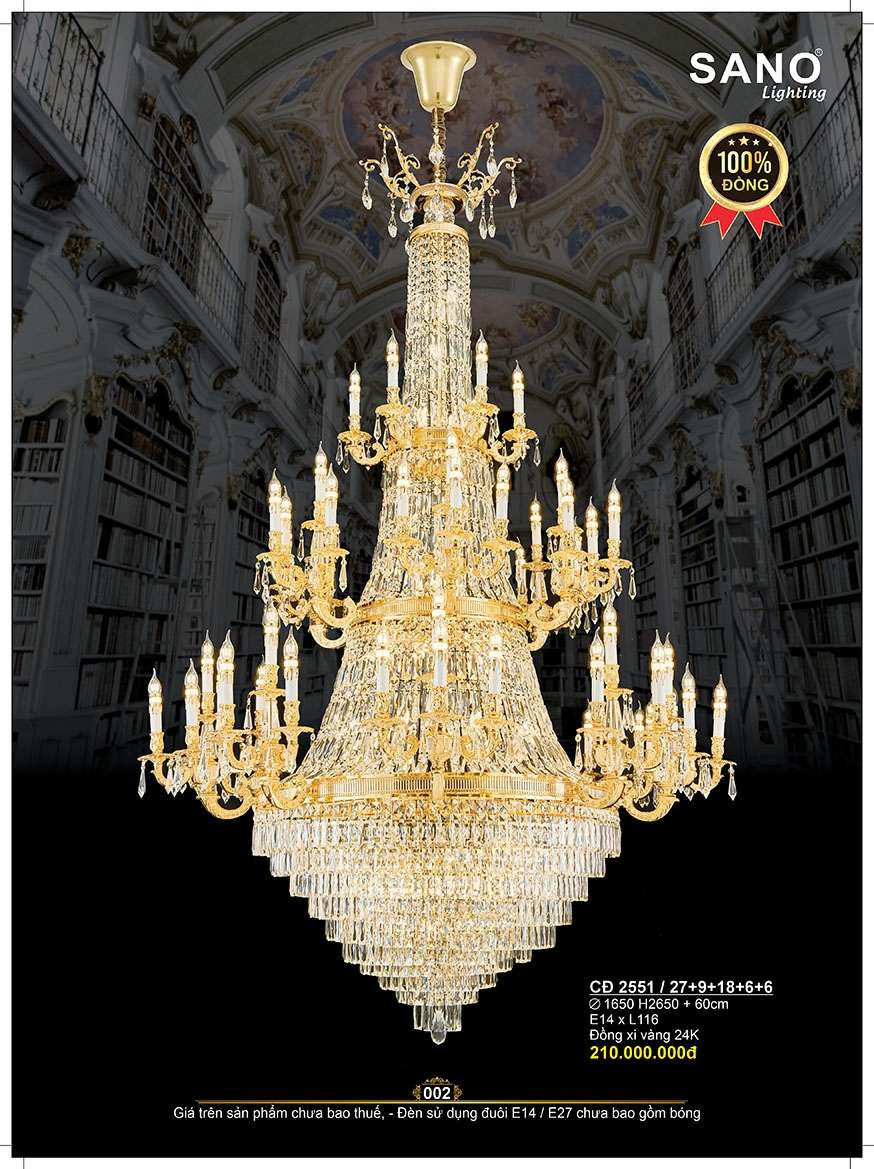 Đèn chùm đồng Sano Lighting CĐ 2551/27+9+18+6+6