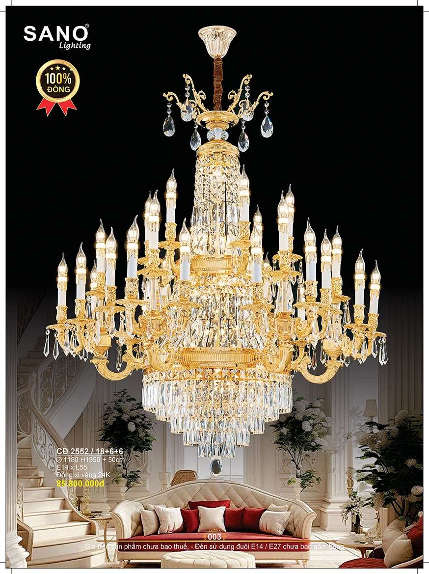 Đèn chùm đồng Sano Lighting CĐ 2552/18+6+6