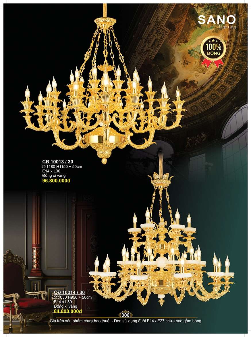 Đèn chùm đồng Sano Lighting CĐ 10013/30, CĐ 10014/30