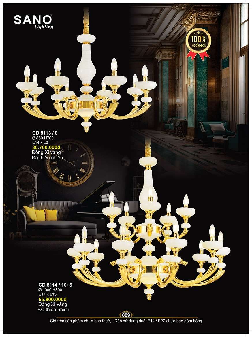 Đèn chùm đồng Sano Lighting CĐ 8113/8, CĐ 8114/10+5
