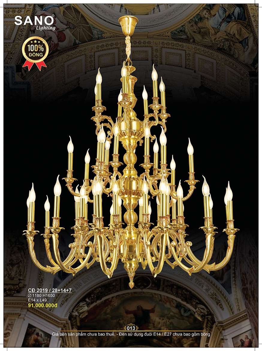 Đèn chùm đồng Sano Lighting CĐ 2019/28+14+7