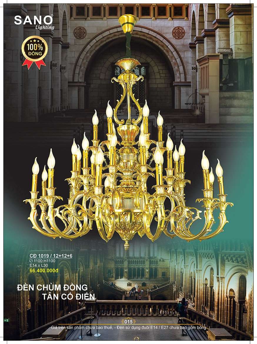 Đèn chùm đồng Sano Lighting CĐ 1019/12+12+6