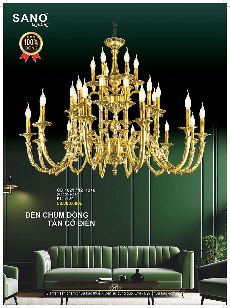 Đèn chùm đồng Sano Lighting CĐ 1021/12+12+6