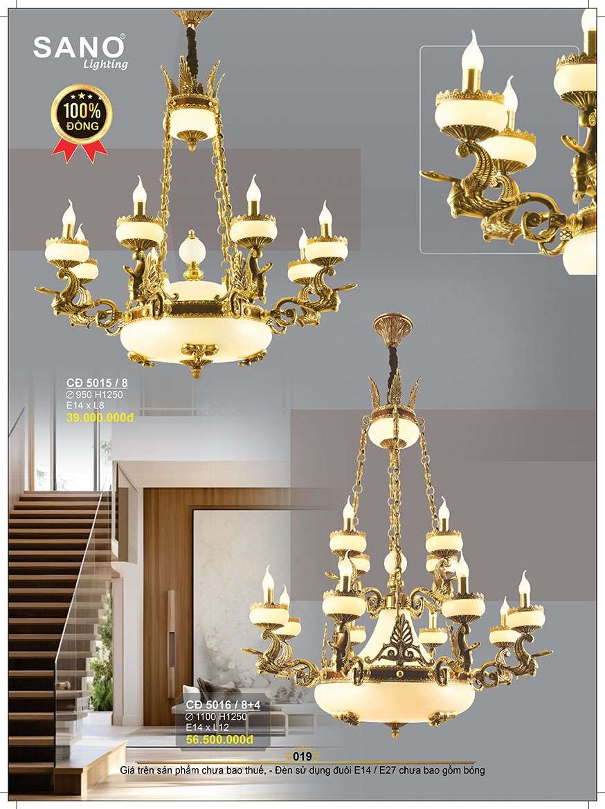 Đèn chùm đồng Sano Lighting CĐ 5015/8, CĐ 5016/8+4