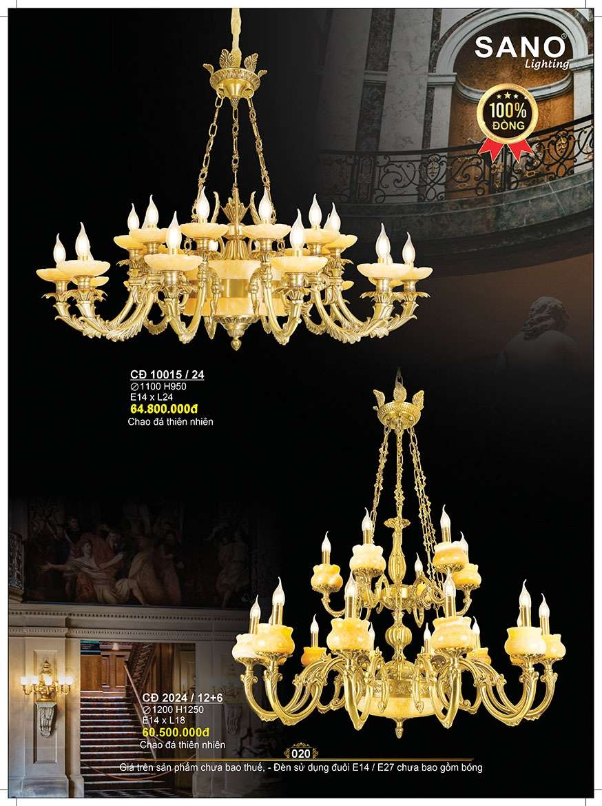 Đèn chùm đồng Sano Lighting CĐ 10015/24, CĐ 2024/12+6