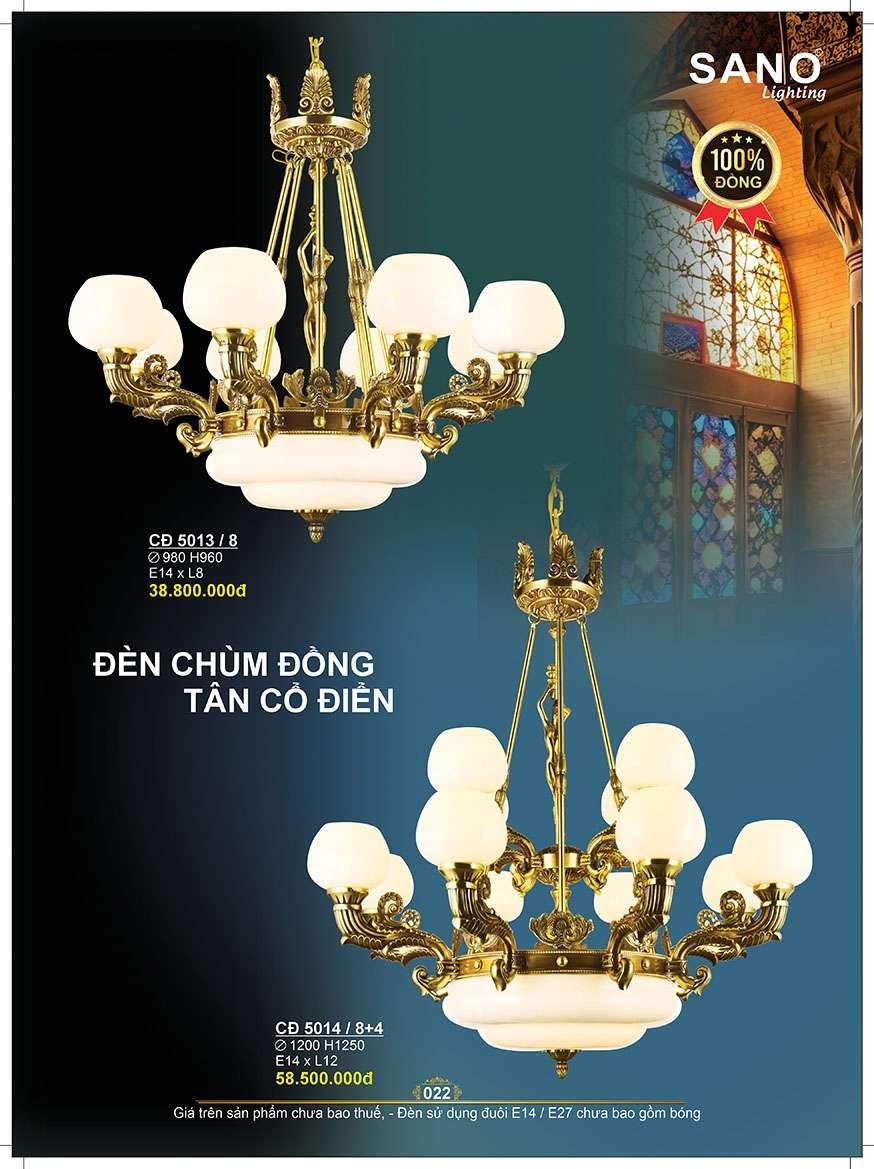 Đèn chùm đồng Sano Lighting CĐ 5013/8, CĐ 5014/8+4