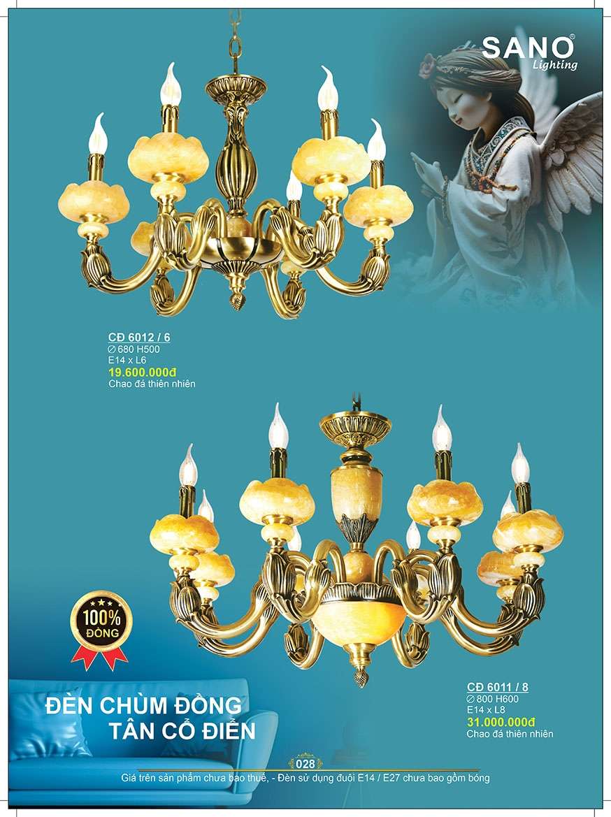 Đèn chùm đồng Sano Lighting CĐ 6012/6, CĐ 6011/8