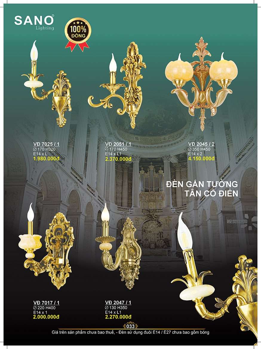 Đèn vách đồng Sano Lighting VĐ 7025/1, VĐ 7017/1, VĐ 2051/1, VĐ 2045/2, VĐ 2047/1
