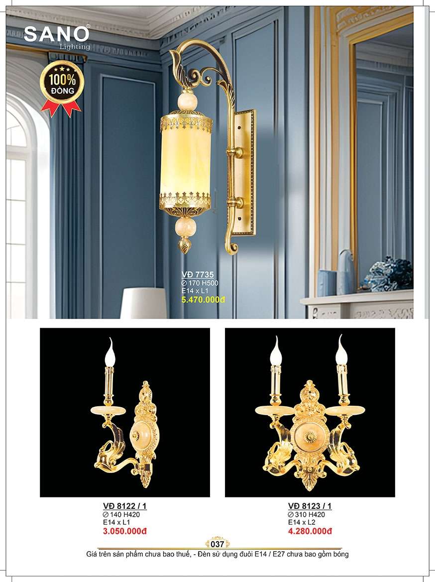 Đèn vách đồng Sano Lighting VĐ 7735, VĐ 8122/1, VĐ 8123/1