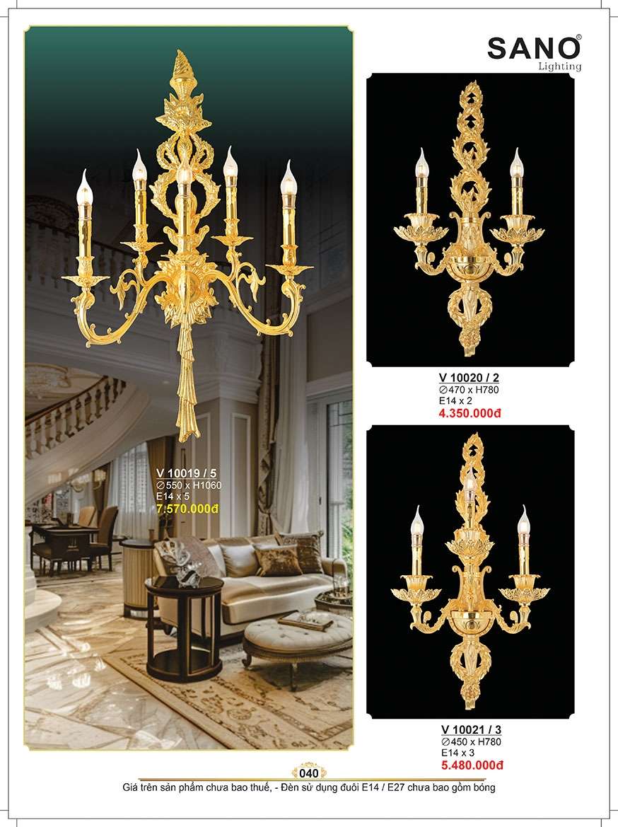 Đèn vách Sano Lighting V 10019/5, V 10020/2, V 10021/3