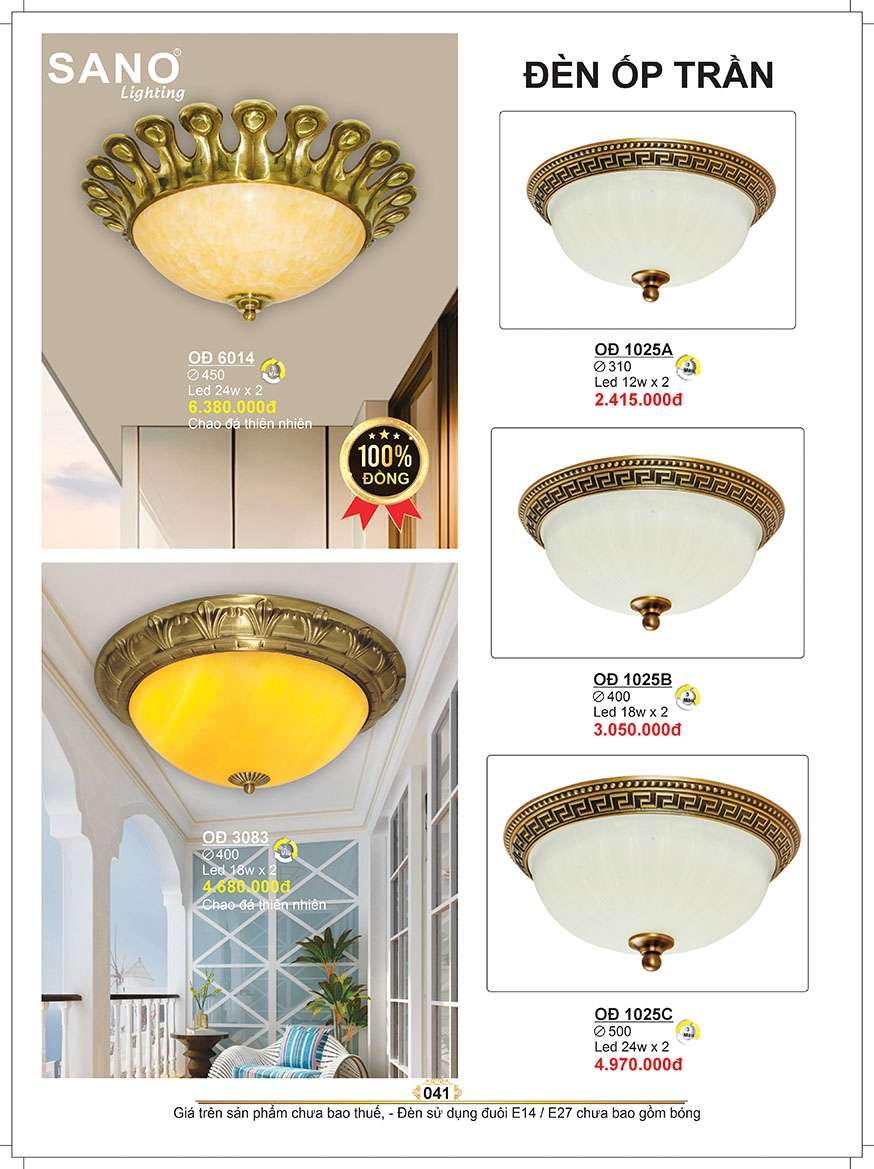 Đèn ốp trần đồng Sano Lighting OĐ 6014, OĐ 3083, OĐ 1025A, OĐ 1025B, OĐ 1025C