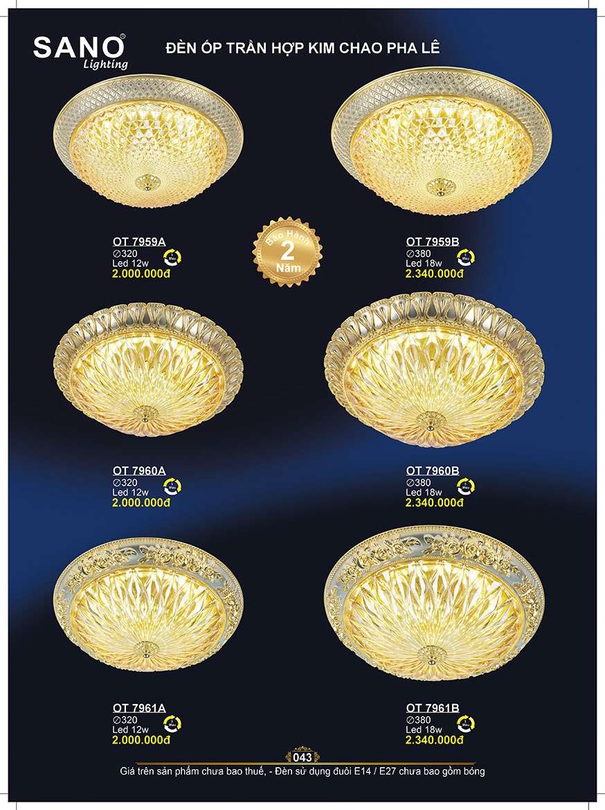 Đèn ốp trần Sano Lighting OT 7959A, OT 7959B, OT 7960A, OT 7960B, OT 7961A, OT 7961B
